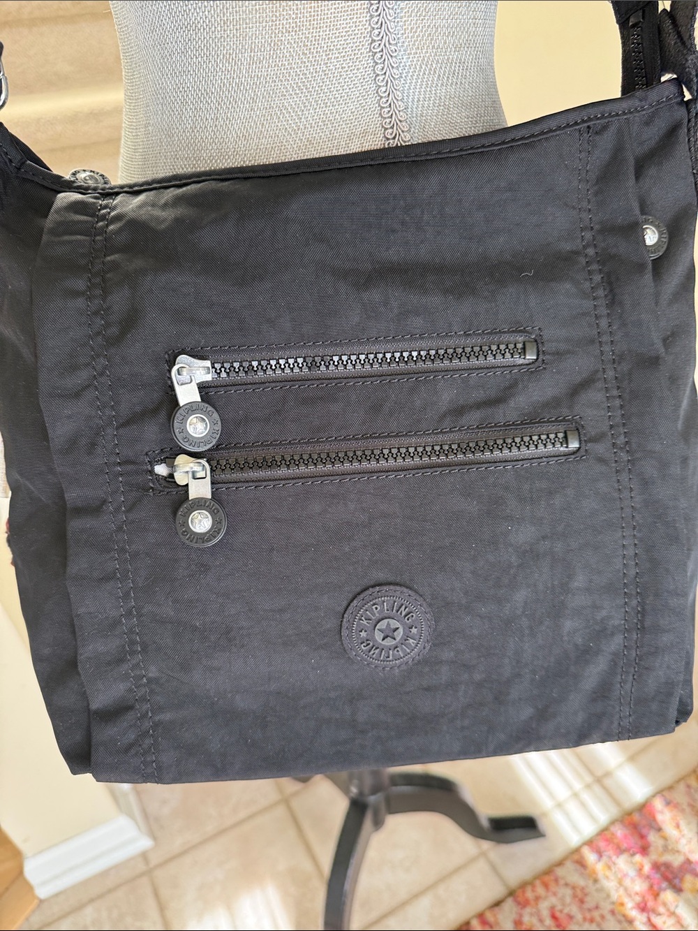 New Kipling Belammie Black Nylon Crossbody or handle Bag with Monkey Keychain. - Picture 3 of 14